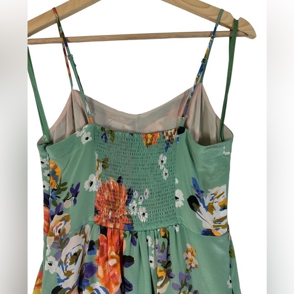 Anthropologie Moulinette Soeurs Green Floral Silk Spaghetti Strap Dress - Picture 6 of 12